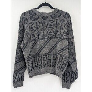 Saturdays Vintage 90s 80s Crew Neck Grey Abstract Grandpa Sweater Size M/L
